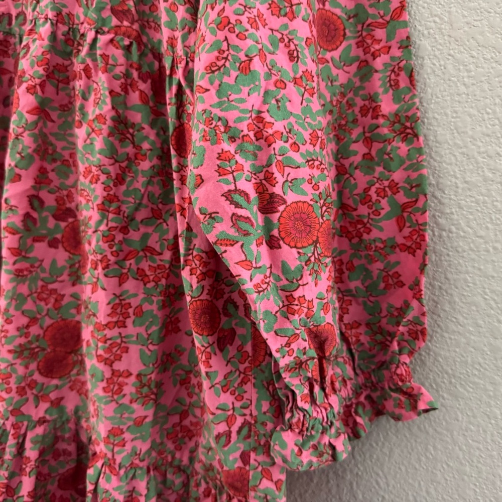 Roller Rabit Rhody Janni Dress Medium Pink Floral Ruffle Tiered Resort Vacation - Picture 7 of 12